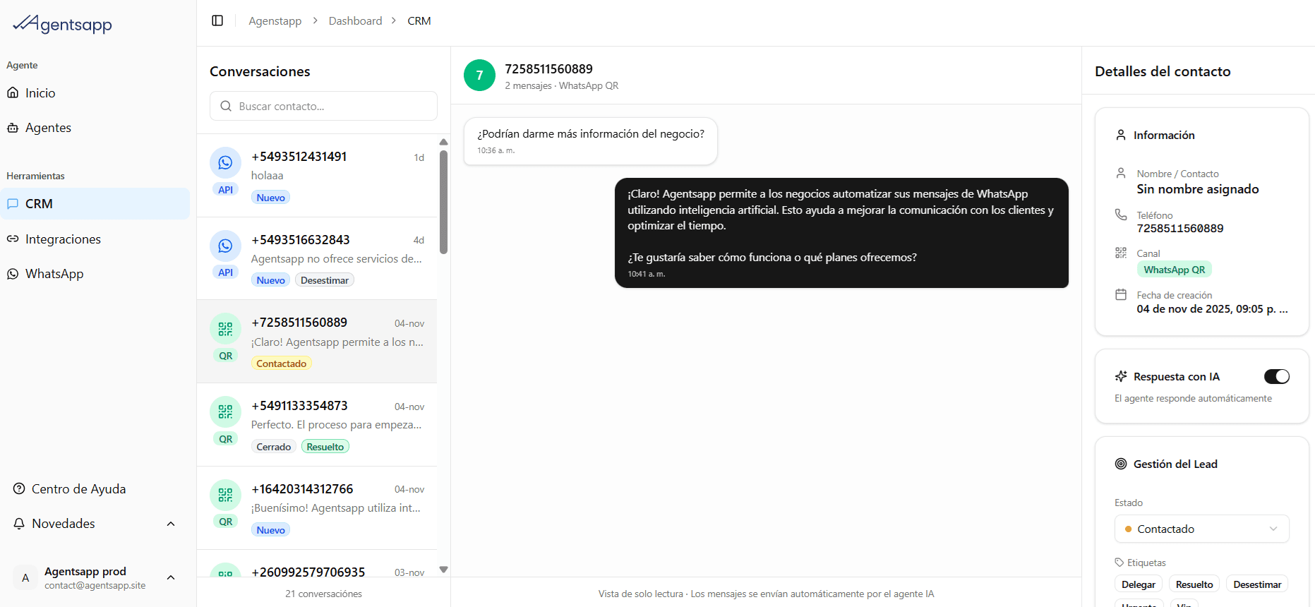 Dashboard IA WhatsApp - Configura tu asistente virtual