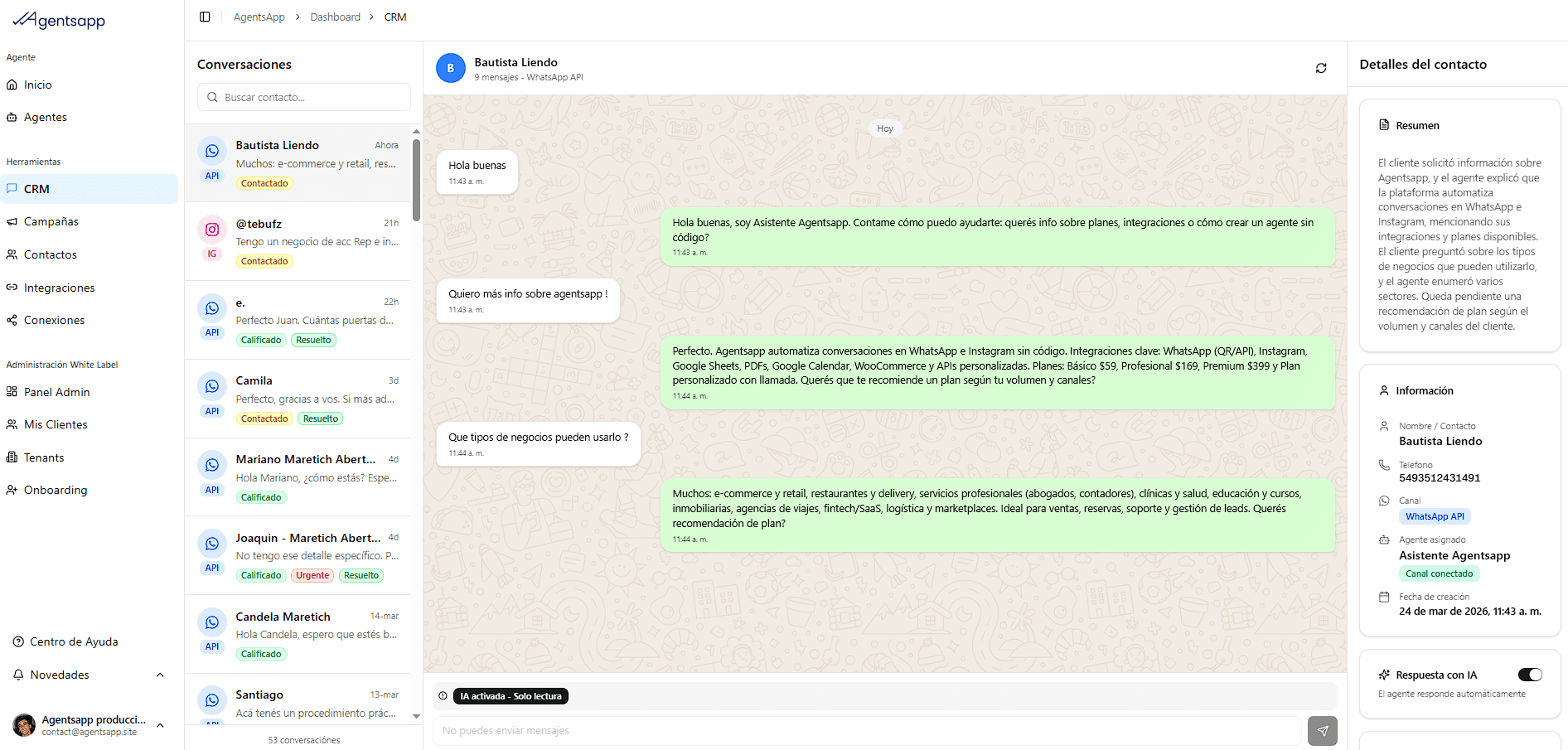 Dashboard IA WhatsApp - Configura tu asistente virtual